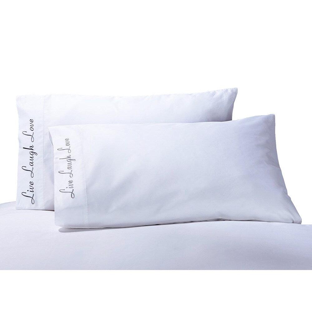 Superior Cotton 'Live, Love, Laugh' Embroidered 500 Thread Count Pillowcase (Set of 2)