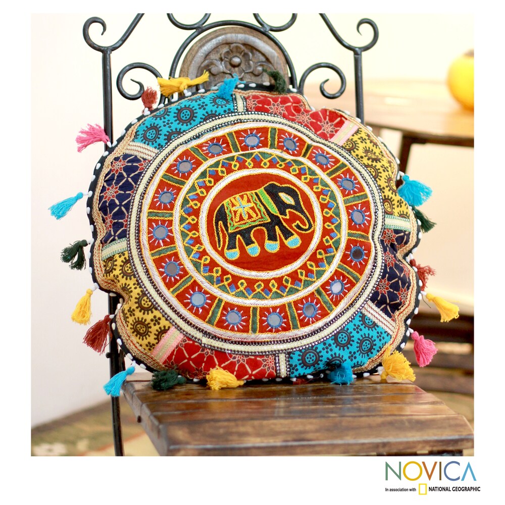 Cotton 'Elephant Roundabout' Floor Cushion Cover (India)