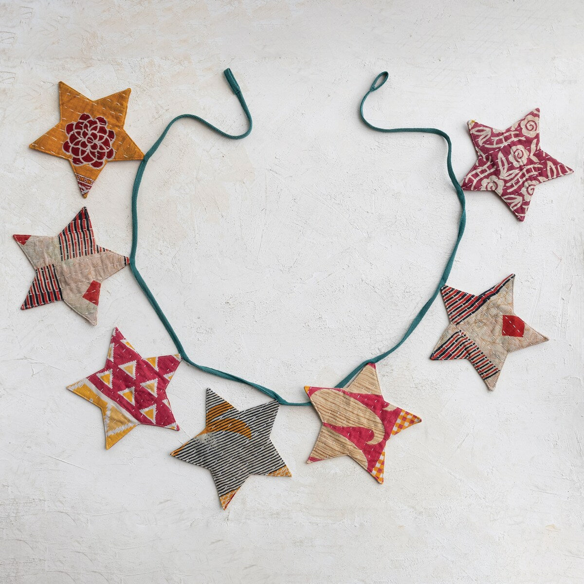 Cotton Embroidered Kantha Star Garland - Multi - 72.0"L x 7.5"W x 0.3"H