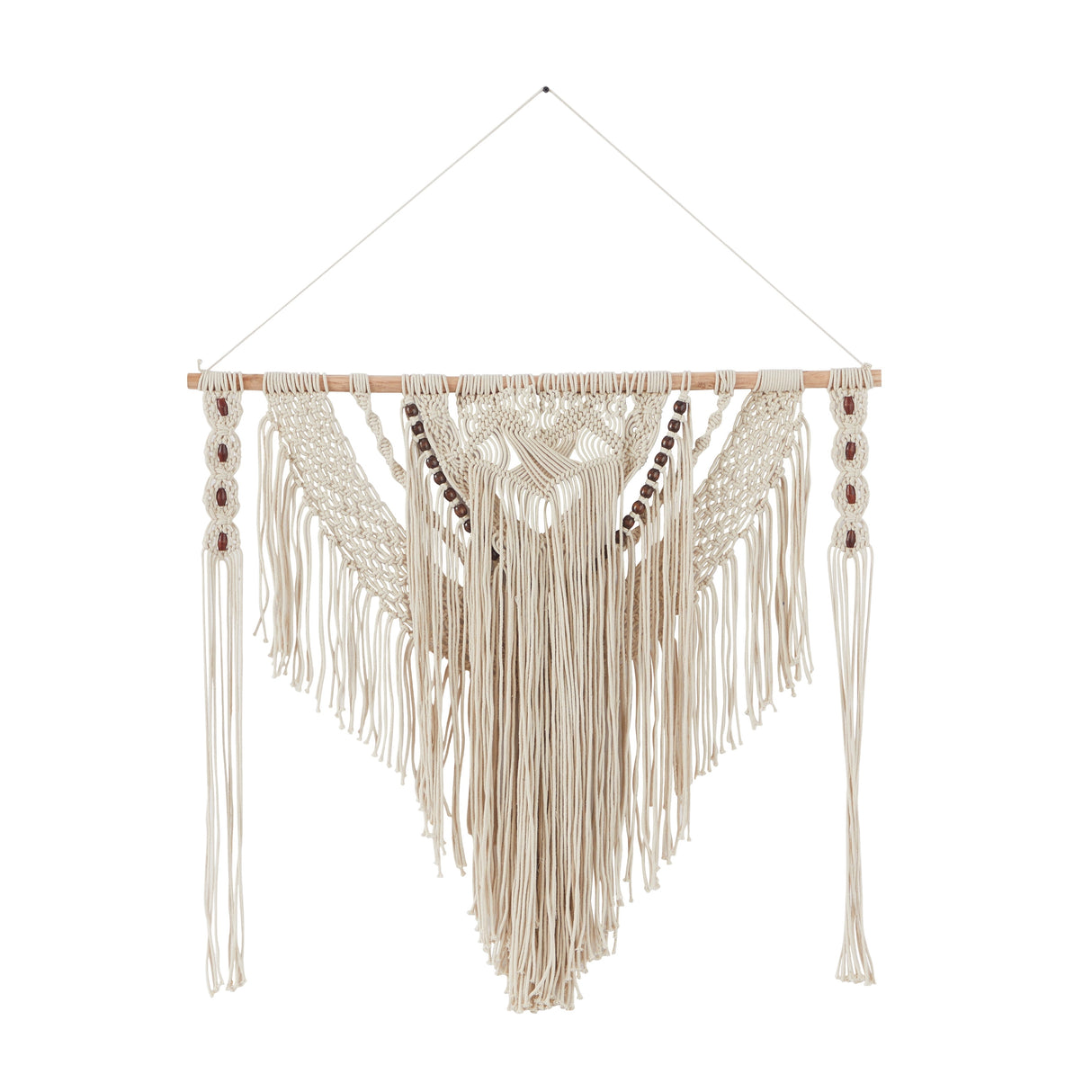Cotton Handmade Intricately Weaved Macrame Wall Decor with Beaded Fringe Tassels - Gray or Cream