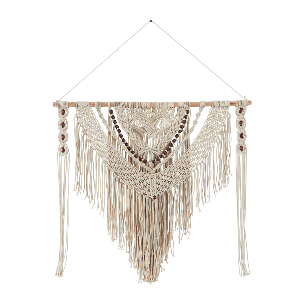 Cotton Handmade Intricately Weaved Macrame Wall Decor with Beaded Fringe Tassels - Gray or Cream