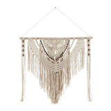 Cotton Handmade Intricately Weaved Macrame Wall Decor with Beaded Fringe Tassels - Gray or Cream