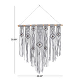 Cotton Handmade Intricately Weaved Macrame Wall Decor with Beaded Fringe Tassels - Gray or Cream