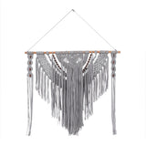 Cotton Handmade Intricately Weaved Macrame Wall Decor with Beaded Fringe Tassels - Gray or Cream