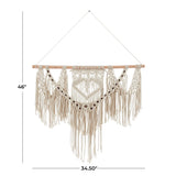Cotton Handmade Intricately Weaved Macrame Wall Decor with Beaded Fringe Tassels - Gray or Cream