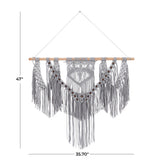 Cotton Handmade Intricately Weaved Macrame Wall Decor with Beaded Fringe Tassels - Gray or Cream