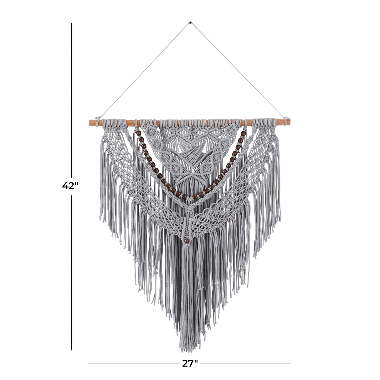 Cotton Handmade Intricately Weaved Macrame Wall Decor with Beaded Fringe Tassels - Gray or Cream