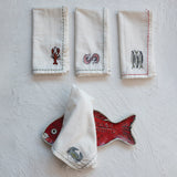 Cotton Napkins with Sea Life Embroidery - 18.0"L x 18.0"W x 0.3"H