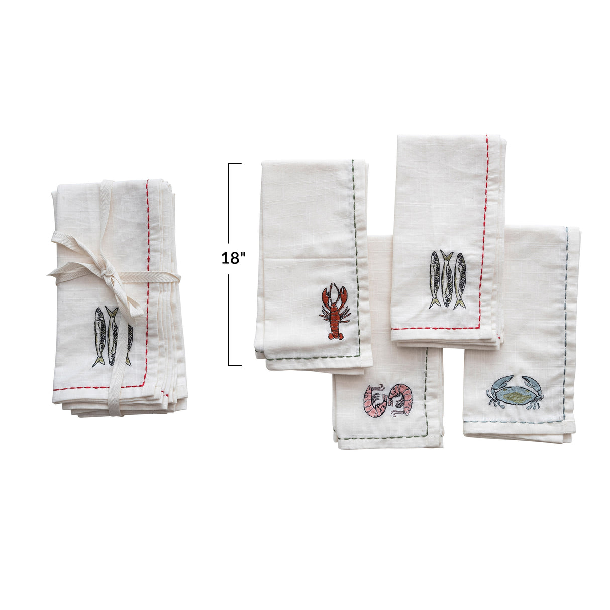 Cotton Napkins with Sea Life Embroidery - 18.0"L x 18.0"W x 0.3"H