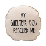 Cotton Pillow "My Shelter Dog Rescued Me" with Paw Print on Back, Natural & Black