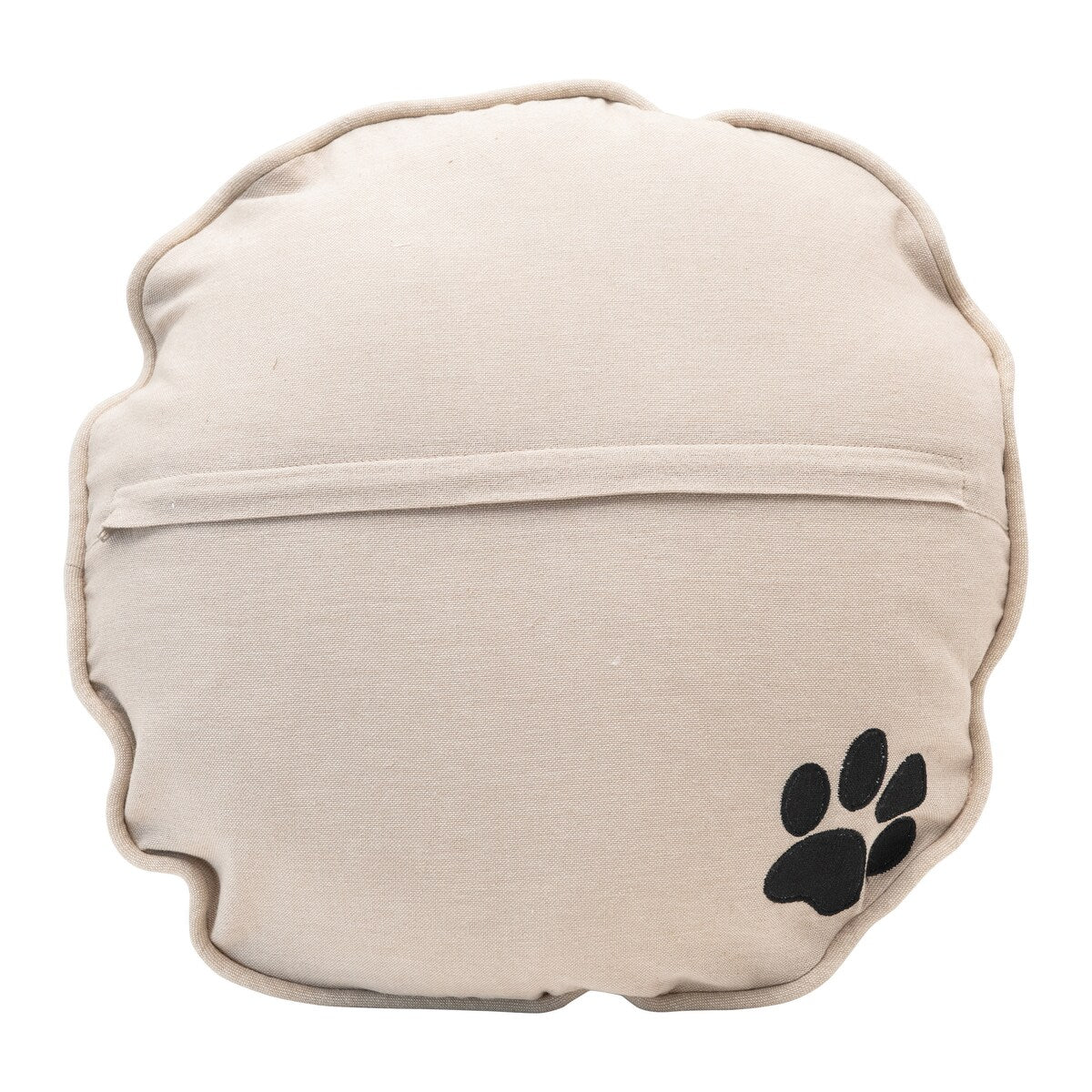 Cotton Pillow "My Shelter Dog Rescued Me" with Paw Print on Back, Natural & Black