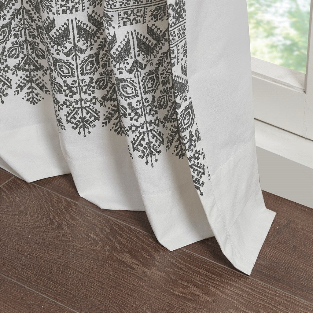 Cotton Printed with Chenille Tufted Curtain, Bohemia Window Curtain Panel Machine Washable - 50"W X 84"L