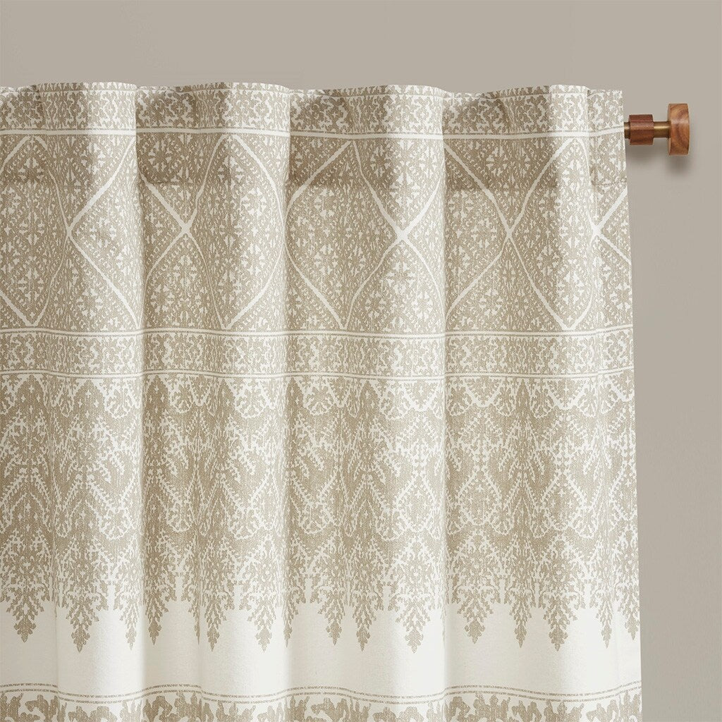 Cotton Printed with Chenille Tufted Curtain, Bohemia Window Curtain Panel Machine Washable - 50"W X 84"L