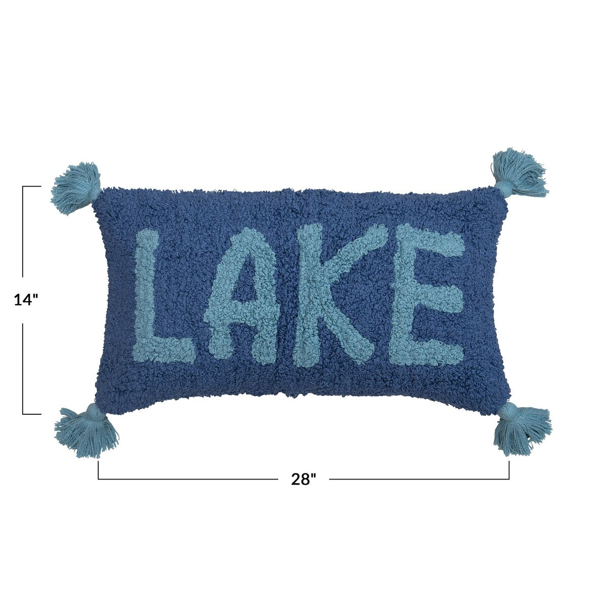 Cotton Punch Hook Lumbar Pillow with "Lake" Design and Tassels