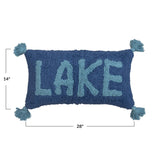 Cotton Punch Hook Lumbar Pillow with "Lake" Design and Tassels