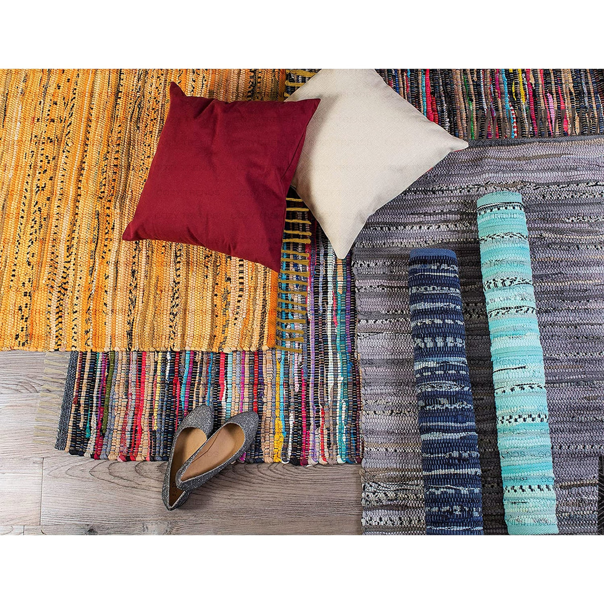 Cotton Rug 24''x36''- Multicolor Chindi Rug - Hand Woven Washable & Reversible for Living Room Kitchen Entryway with Tassel