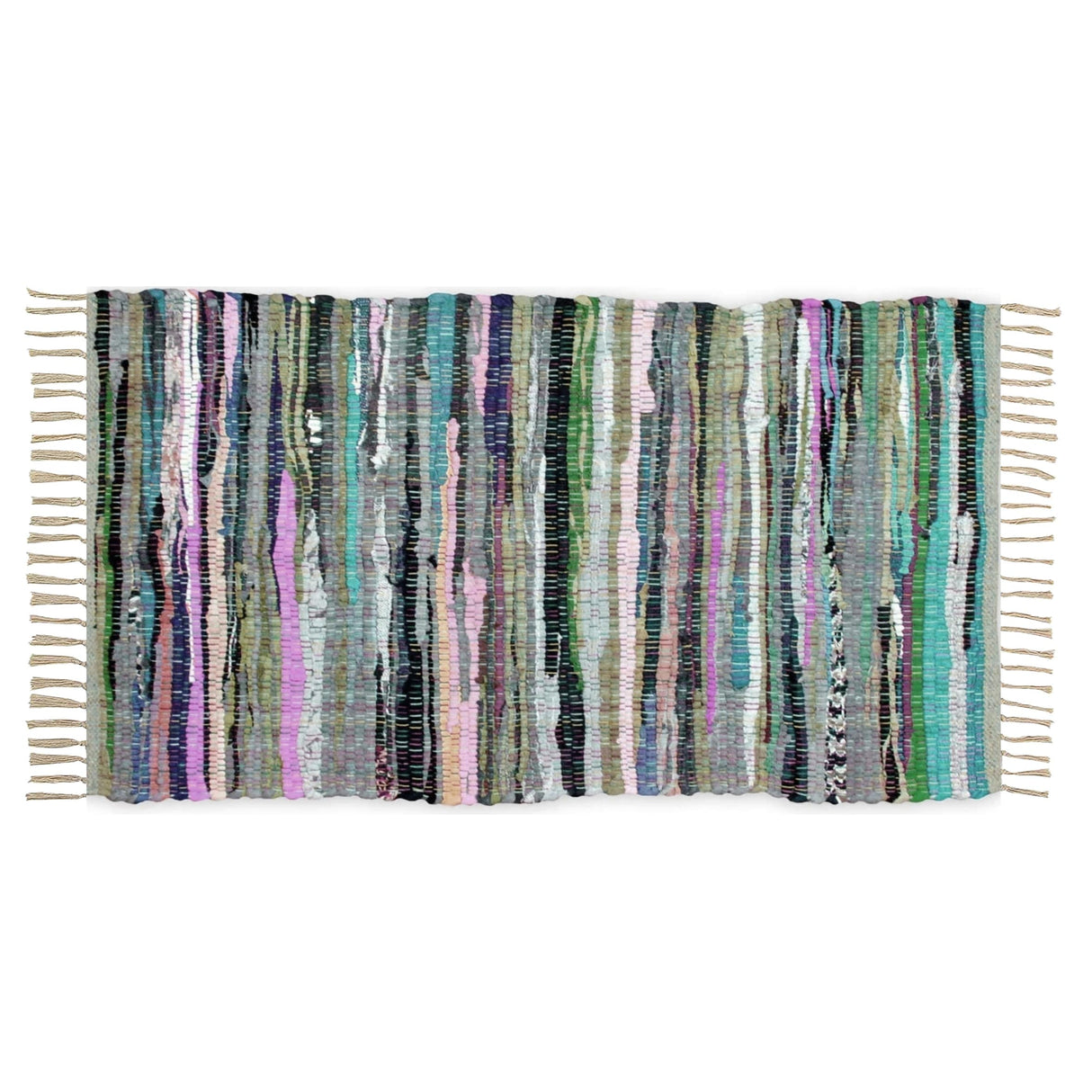 Cotton Rug 24''x36''- Multicolor Chindi Rug - Hand Woven Washable & Reversible for Living Room Kitchen Entryway with Tassel
