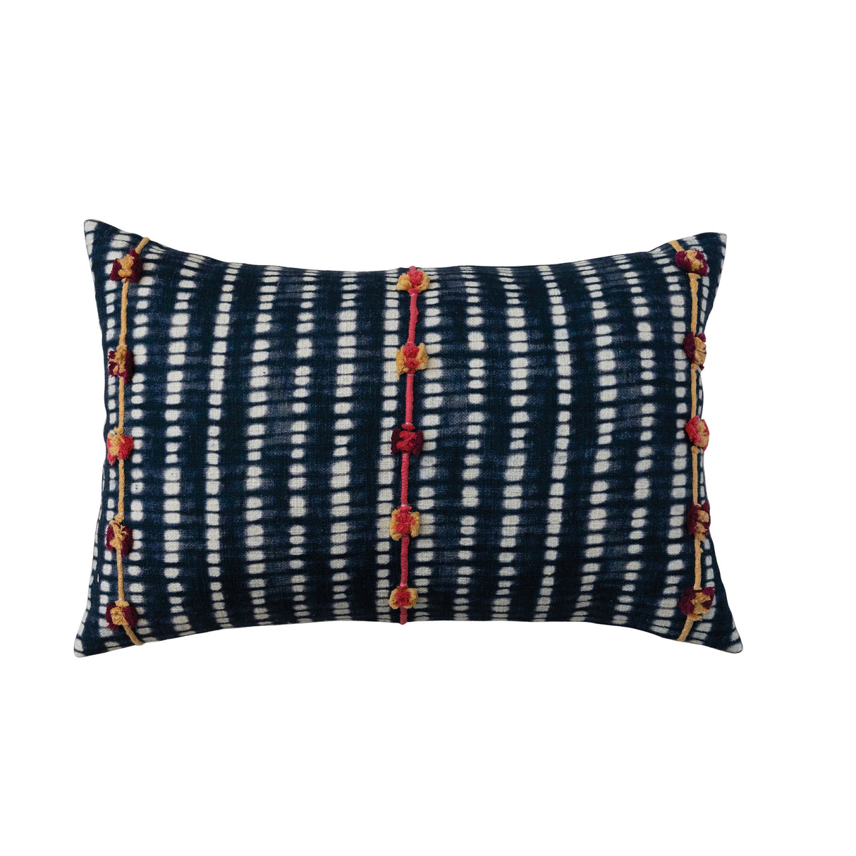 Cotton Slub Tie Dye Lumbar Pillow Cover with Embroidered Accents