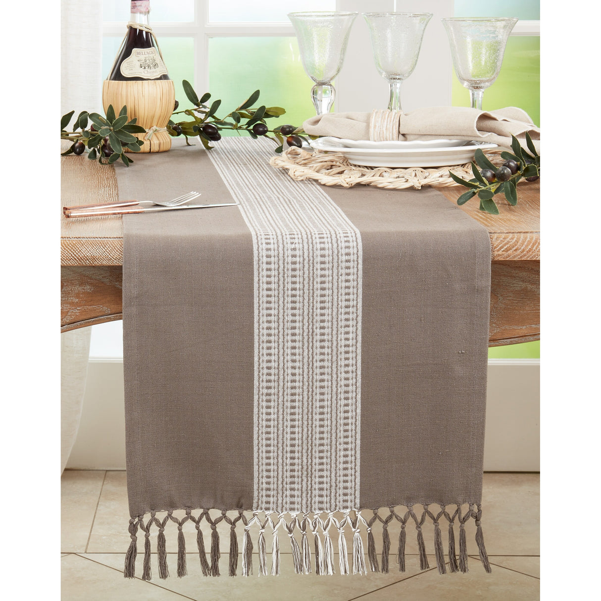 Cotton Table Runner With Stripe Design - 16"x72"