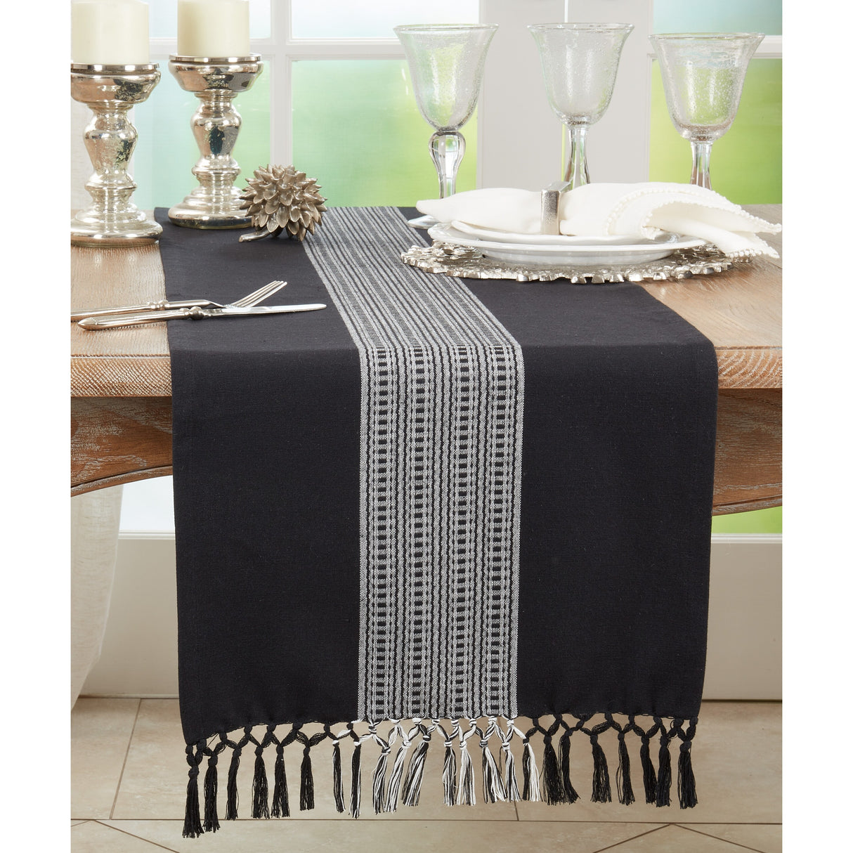 Cotton Table Runner With Stripe Design - 16"x72"