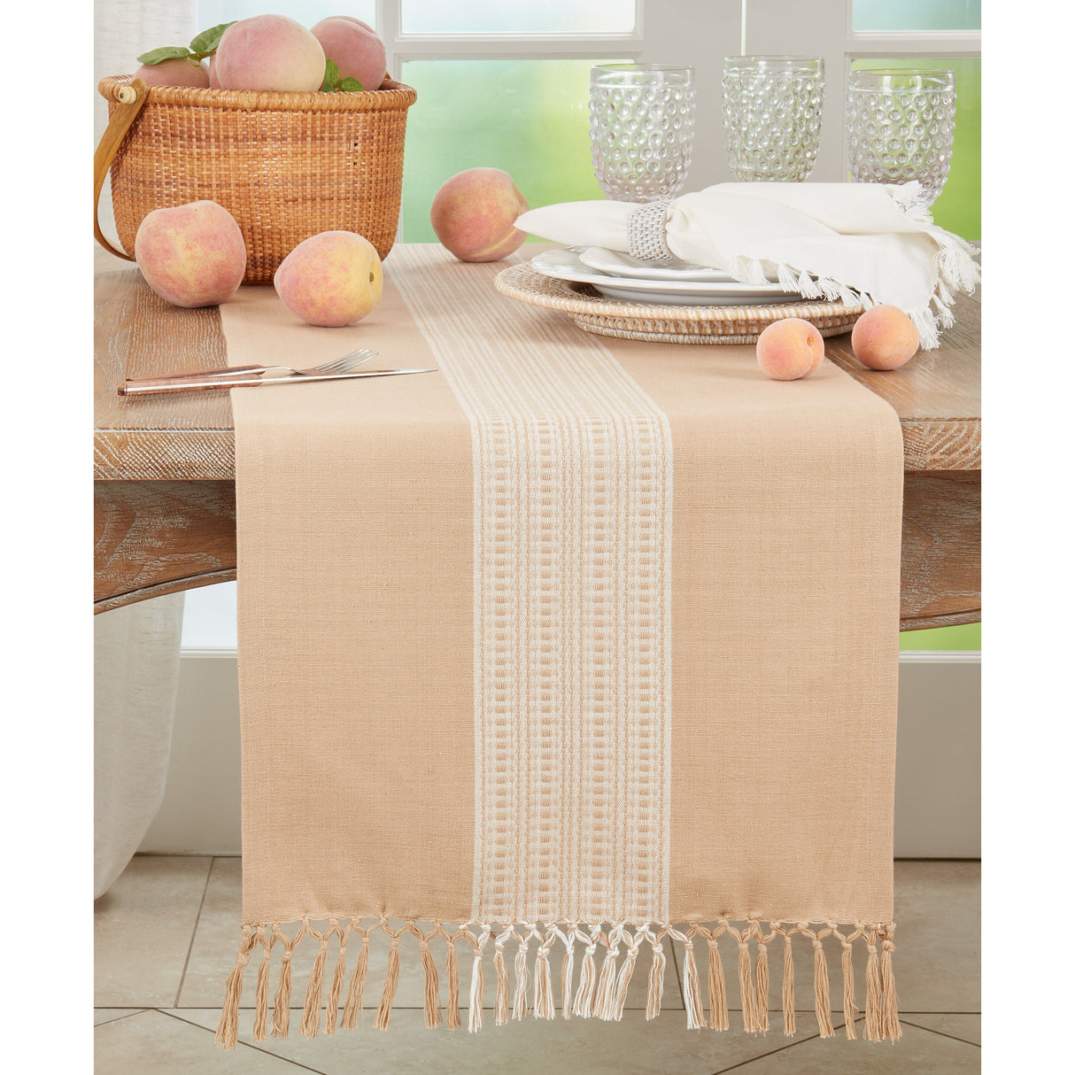 Cotton Table Runner With Stripe Design - 16"x72"