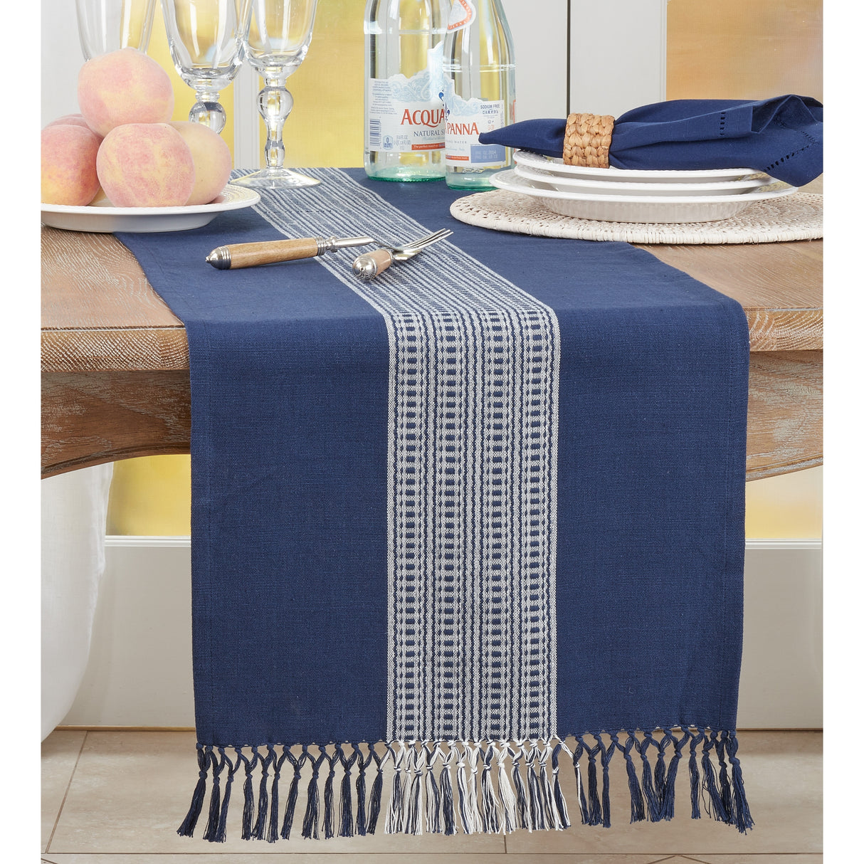 Cotton Table Runner With Stripe Design - 16"x72"