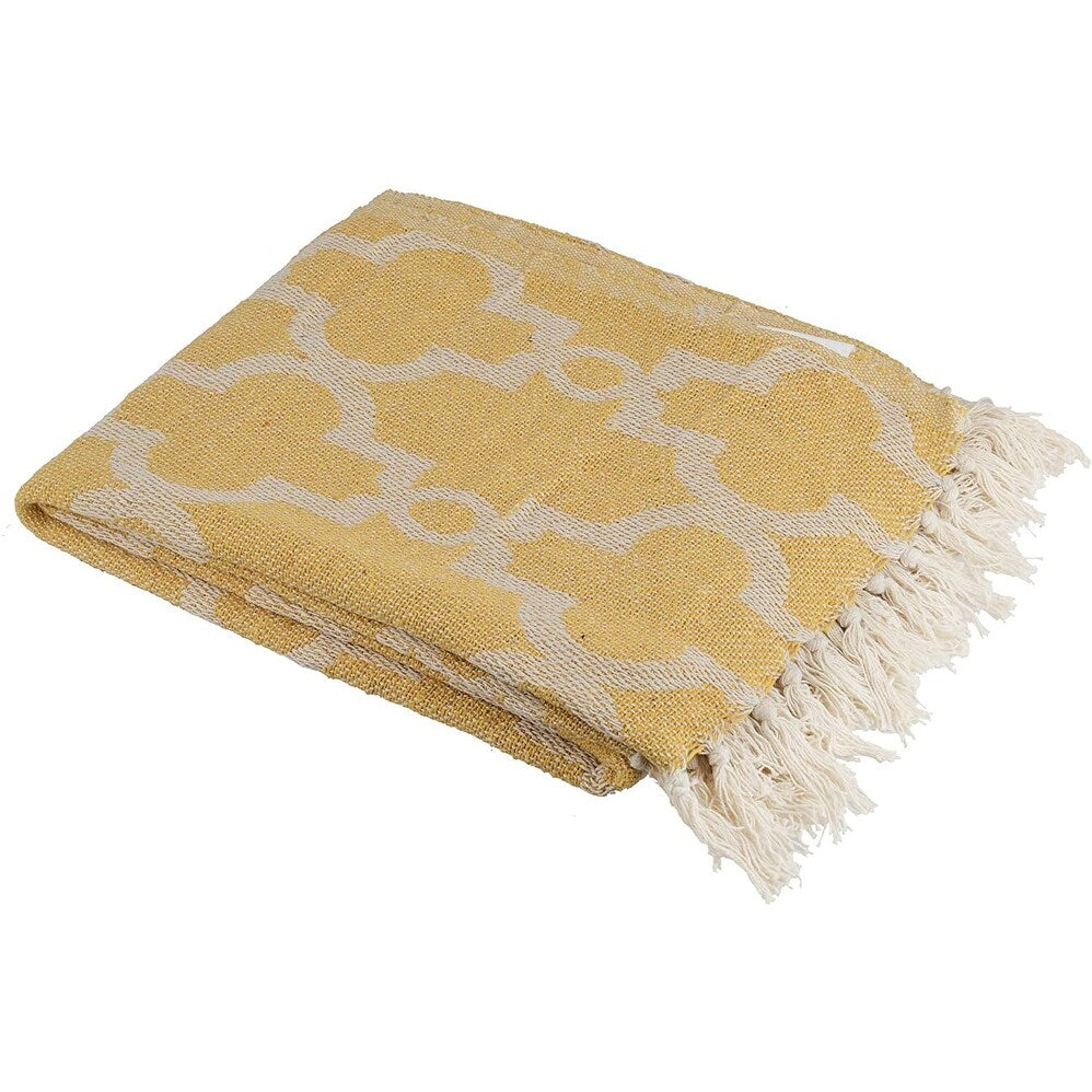 Cotton Throw Blanket - Beautifully Knitted Decorative with Fringe