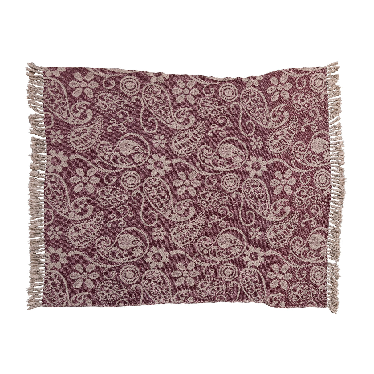 Cotton Throw Blanket with Paisley Pattern and Tassels