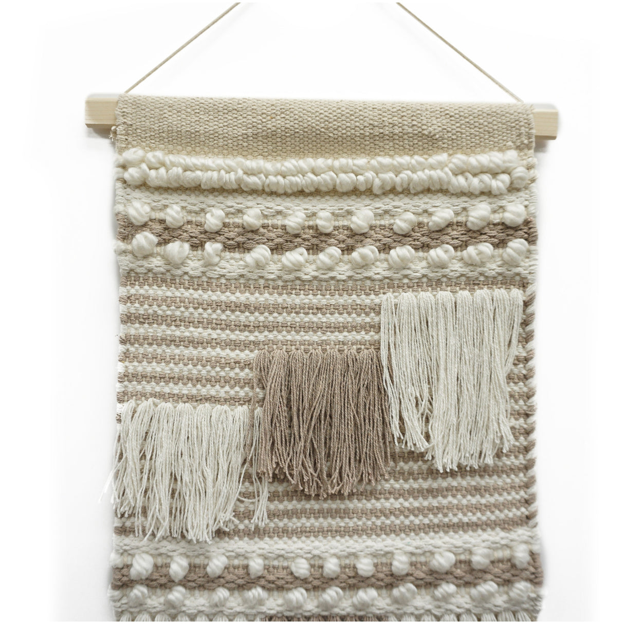 Home&Manor Wool and Cotton Macrame Wall Hanging with Rod Included - Exact Size
