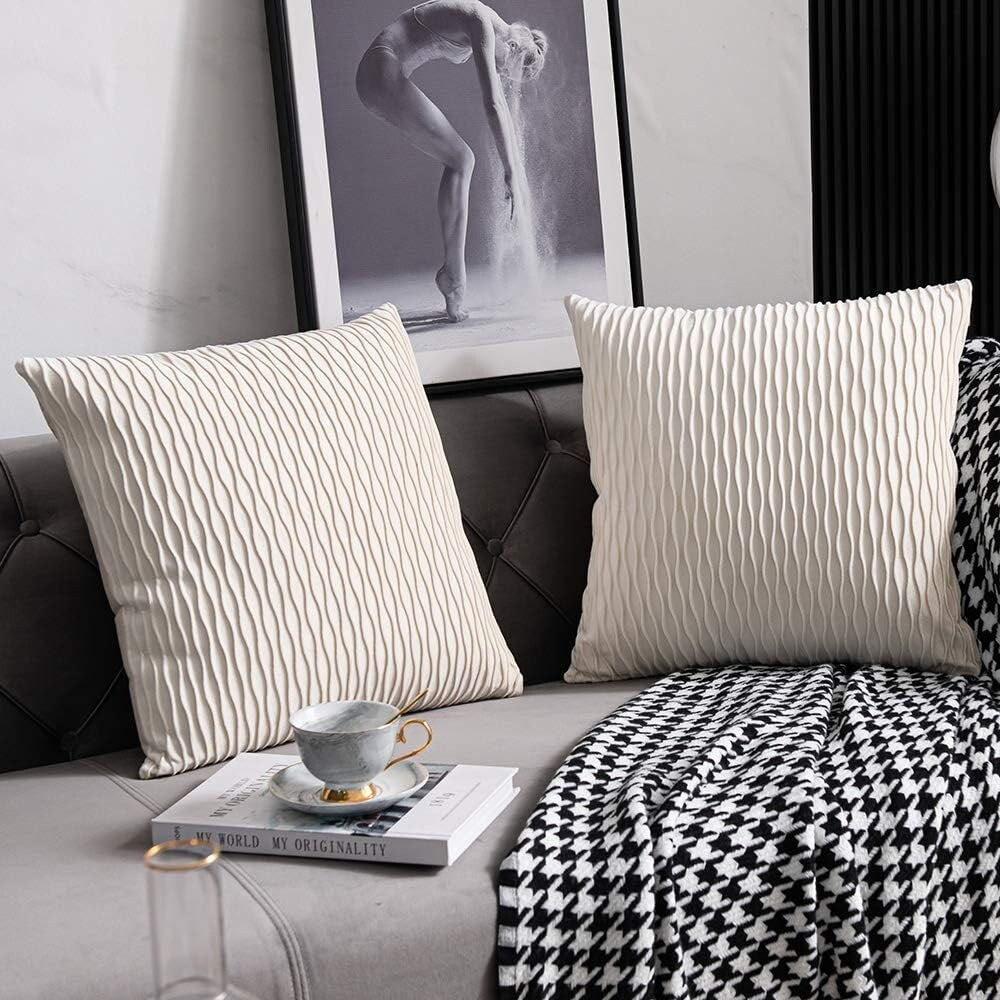 Couch Pillow Covers: 2 Pack Original Striped Velvet Square Throw