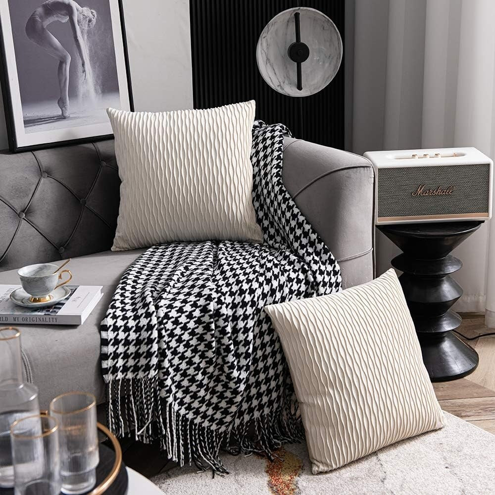 Couch Pillow Covers: 2 Pack Original Striped Velvet Square Throw