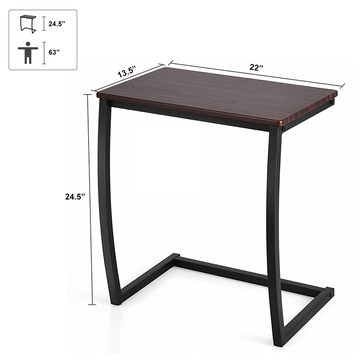 Couch Sofa Side Table C Shaped End Table Snack Table TV Tray Table