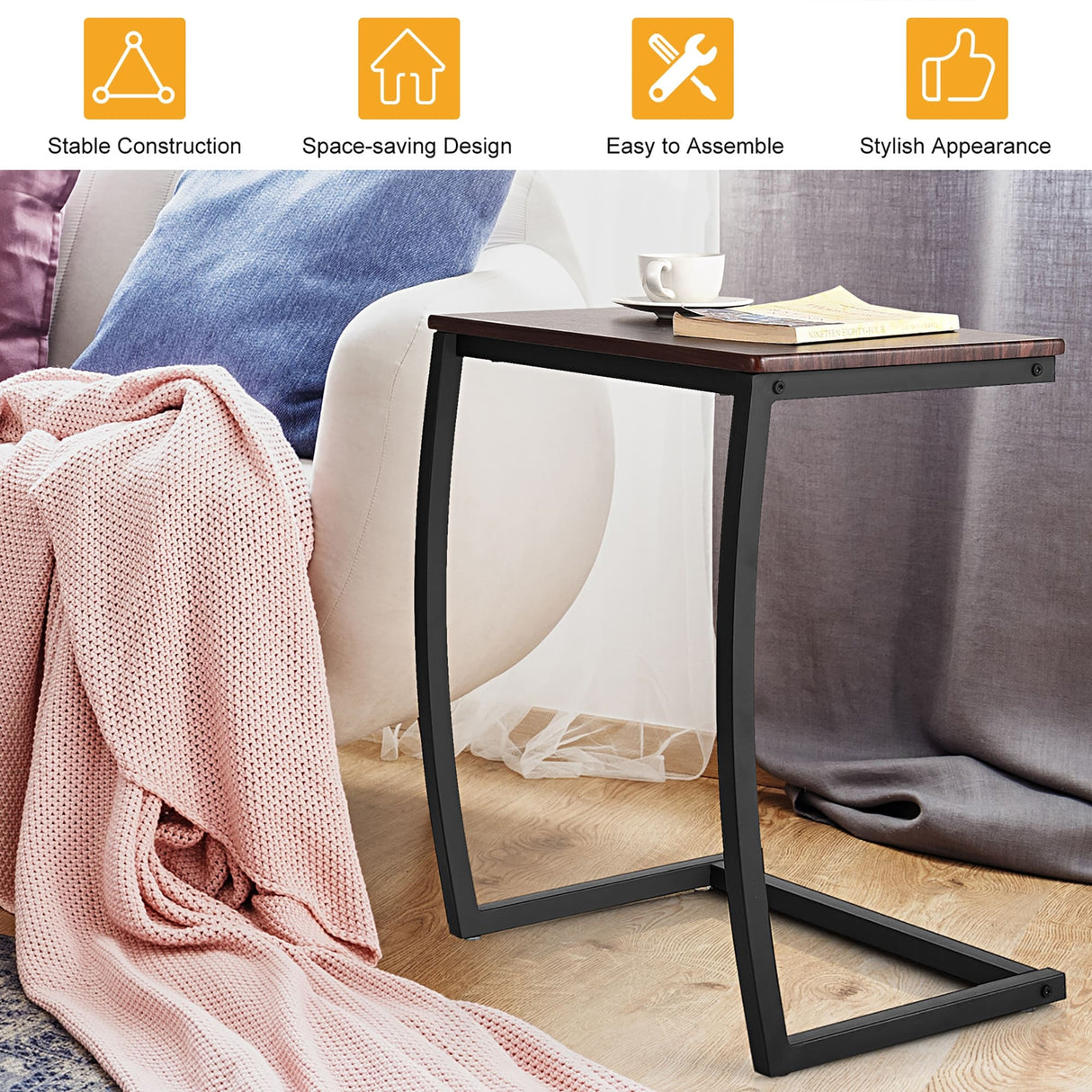 Couch Sofa Side Table C Shaped End Table Snack Table TV Tray Table