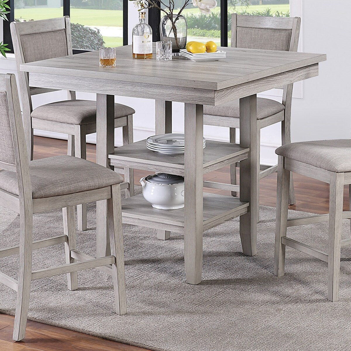 Counter Height 5-Pieces Dining Table Set with Shelves