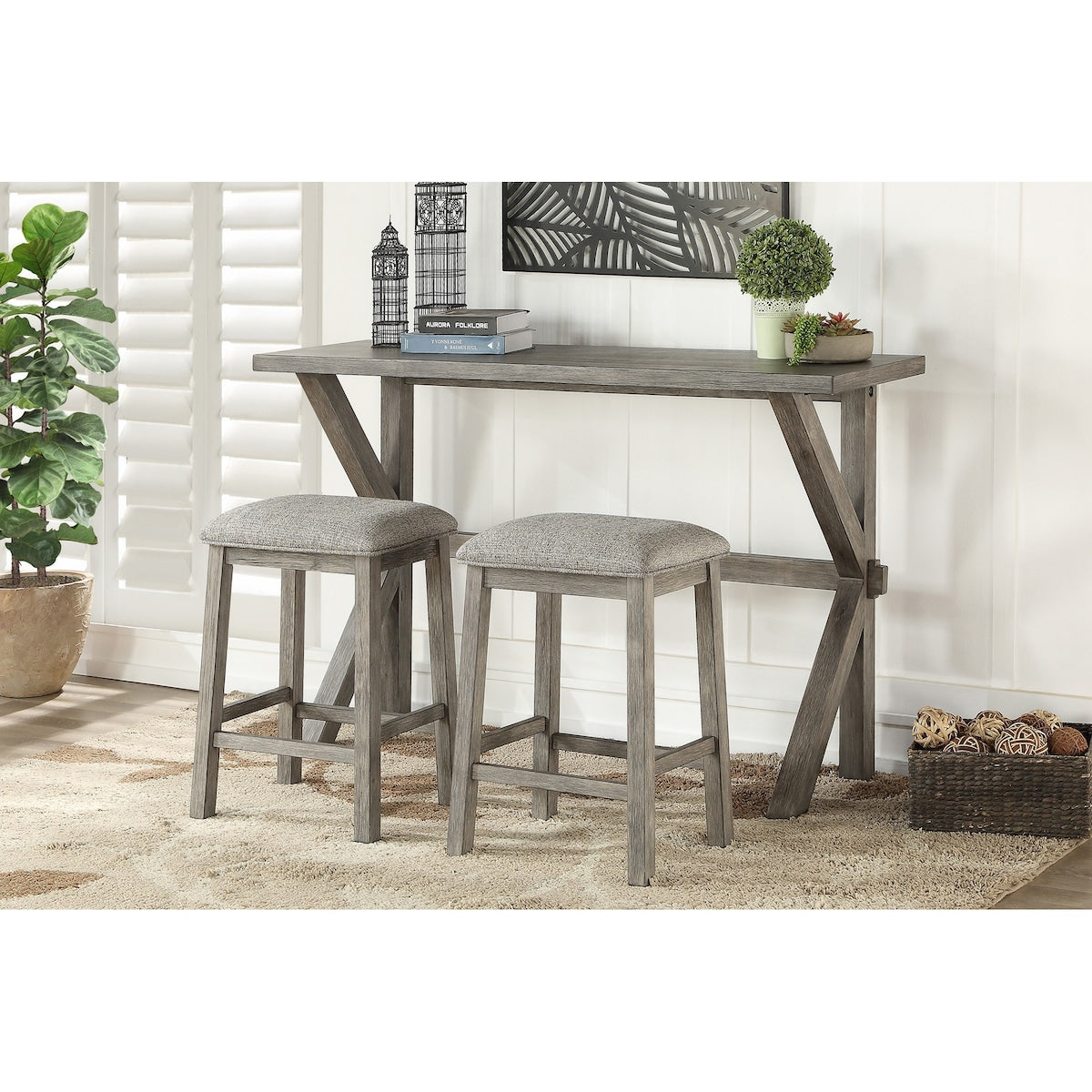 Counter Height Set Table and Barstools Upholstered Seat Finish For Dining Kitchen Furniture
