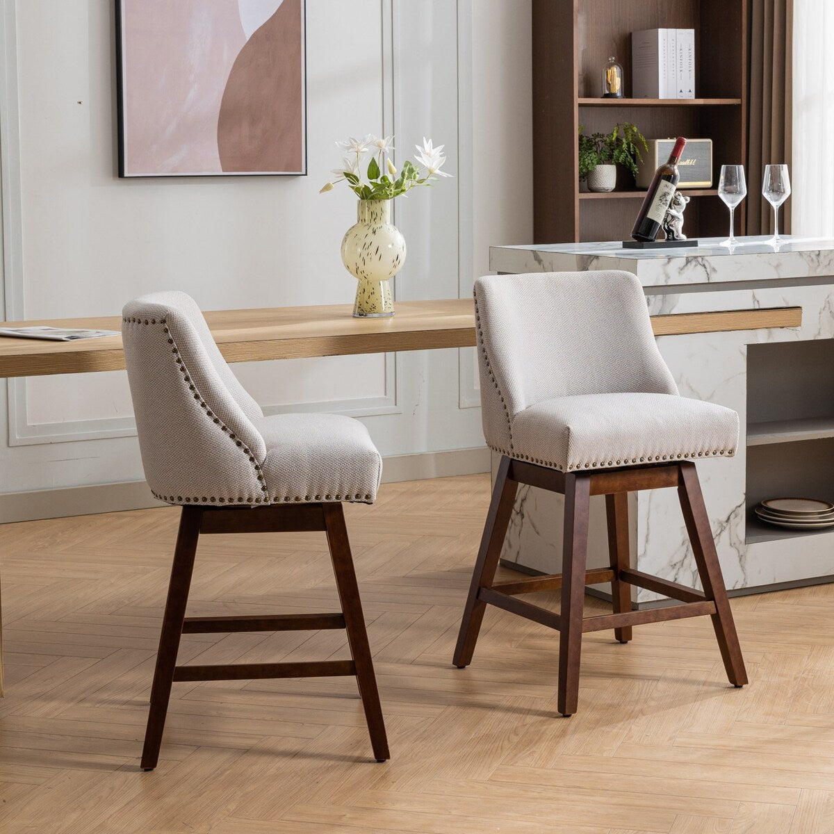 Counter Height Upholstered Swivel Bar Stools Set of 2