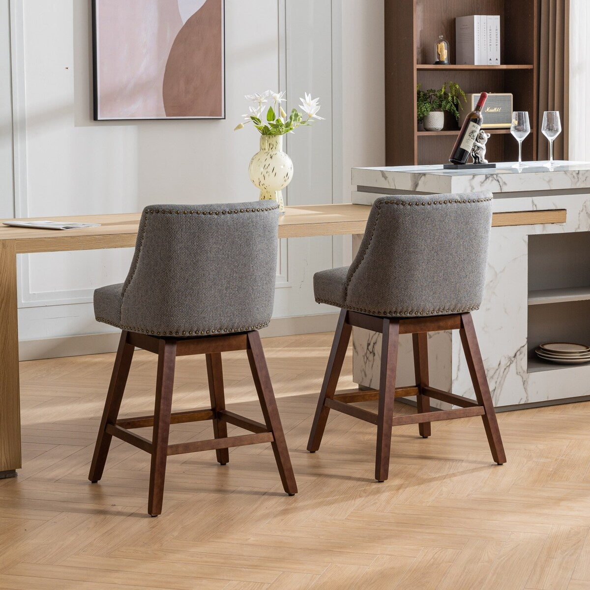 Counter Height Upholstered Swivel Bar Stools Set of 2