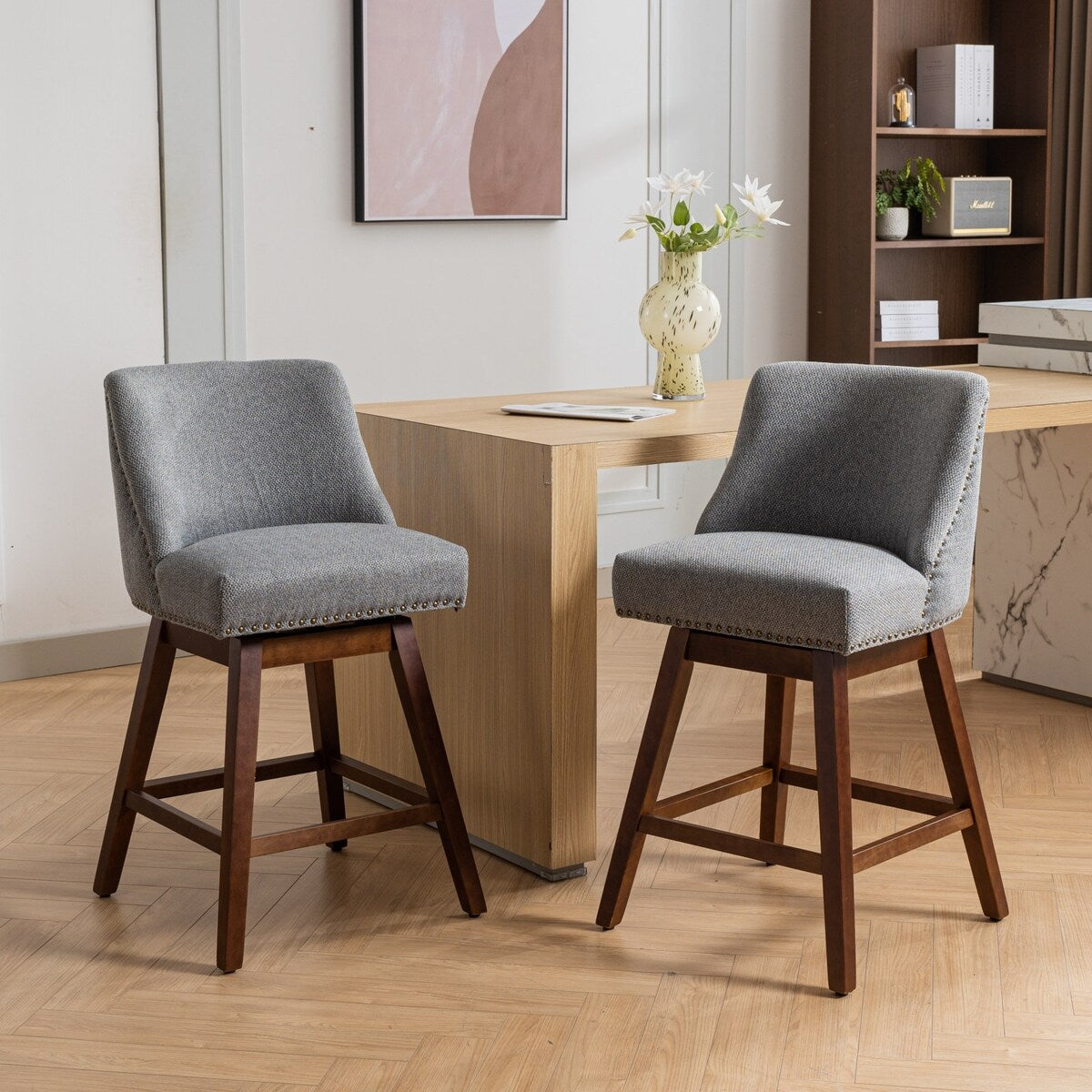 Counter Height Upholstered Swivel Bar Stools Set of 2