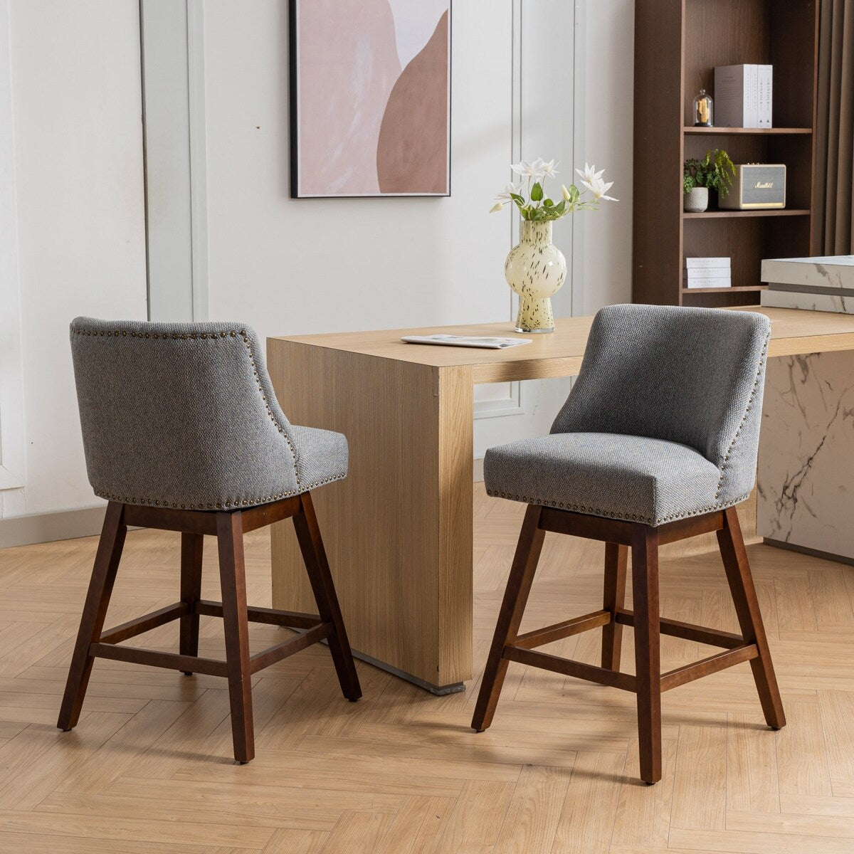 Counter Height Upholstered Swivel Bar Stools Set of 2