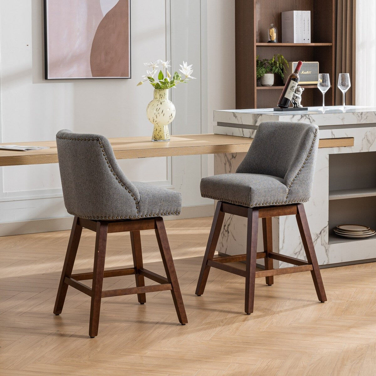 Counter Height Upholstered Swivel Bar Stools Set of 2