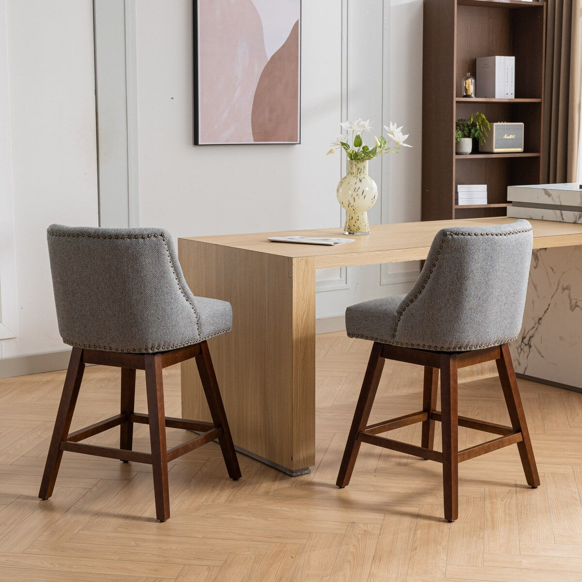 Counter Height Upholstered Swivel Bar Stools Set of 2