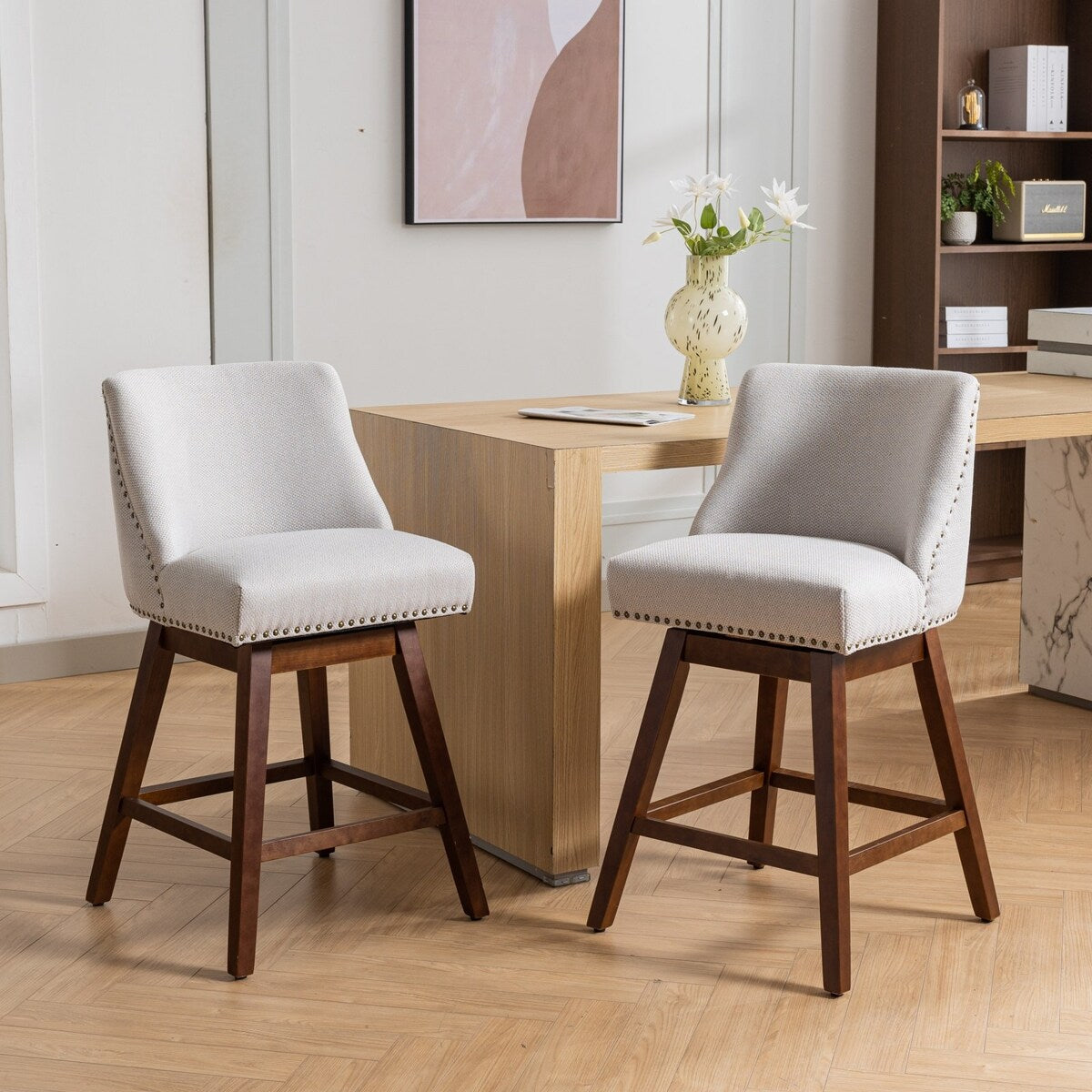 Counter Height Upholstered Swivel Bar Stools Set of 2