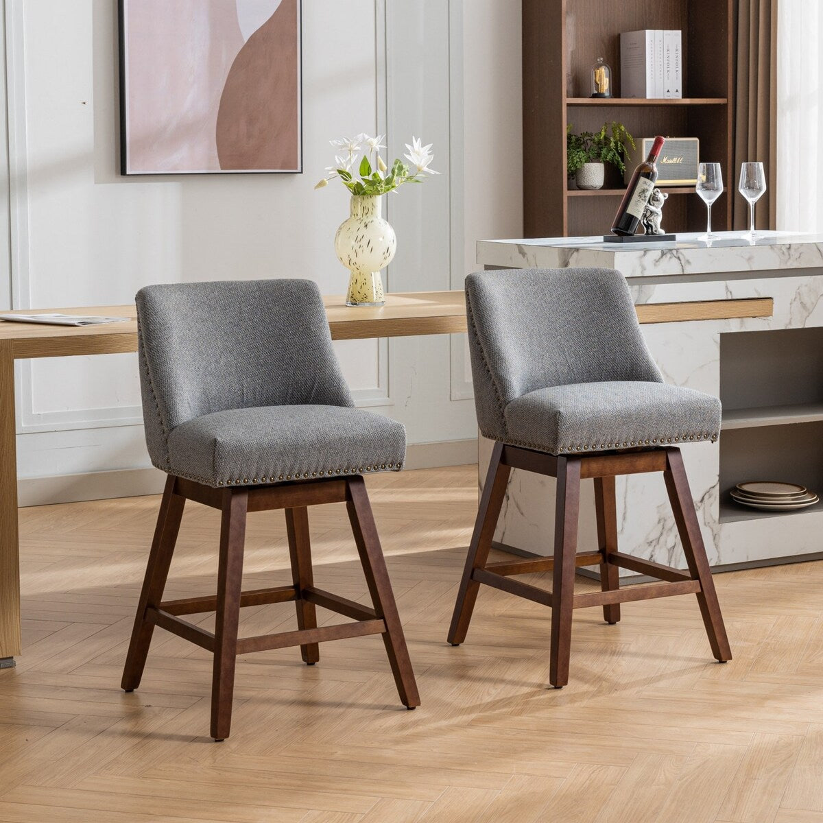 Counter Height Upholstered Swivel Bar Stools Set of 2