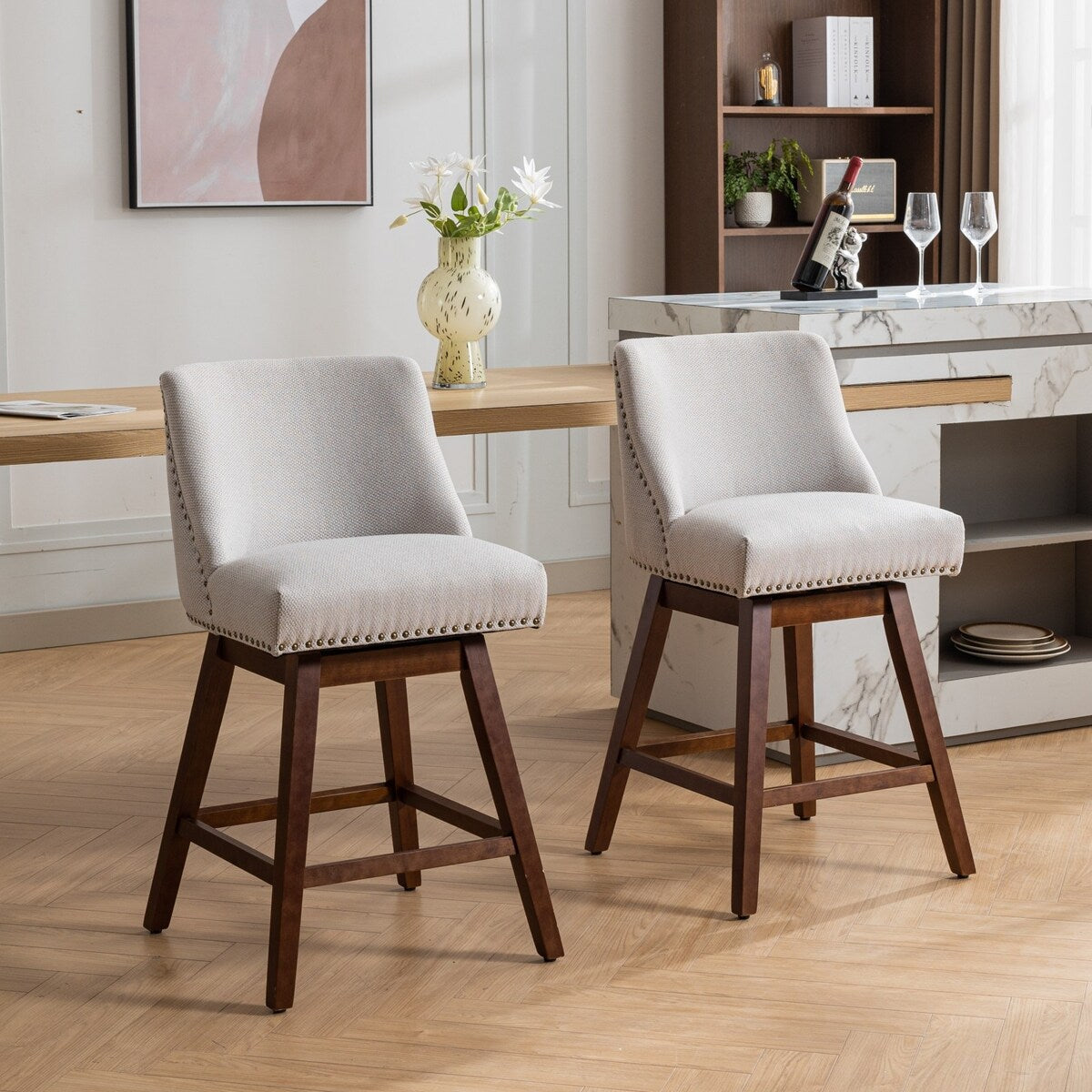 Counter Height Upholstered Swivel Bar Stools Set of 2