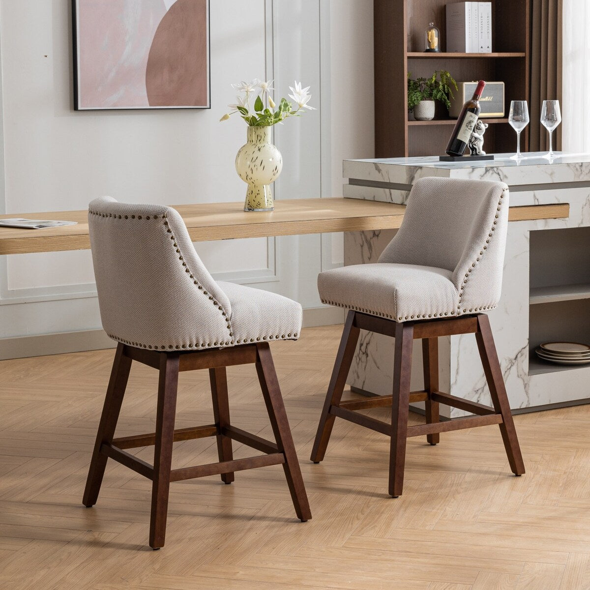 Counter Height Upholstered Swivel Bar Stools Set of 2