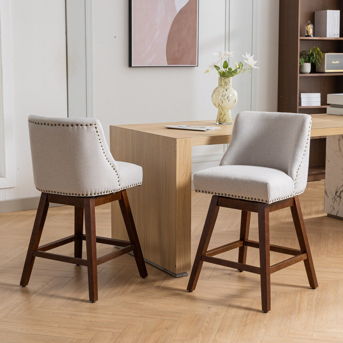 Counter Height Upholstered Swivel Bar Stools Set of 2