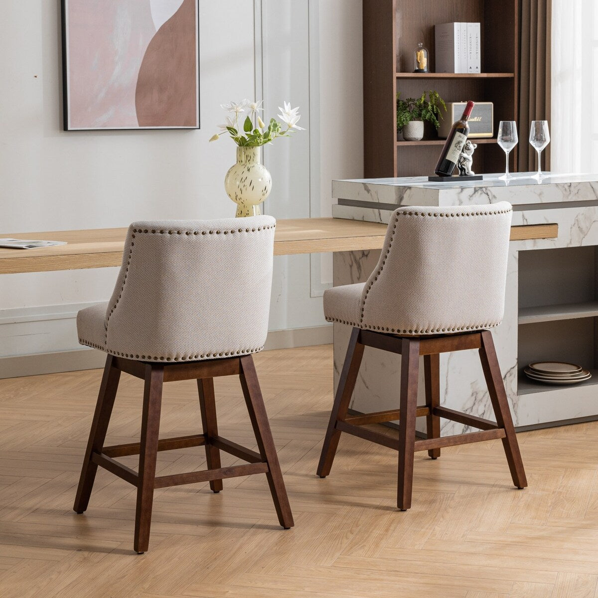 Counter Height Upholstered Swivel Bar Stools Set of 2
