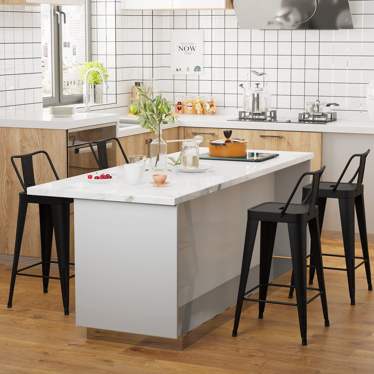 Counter height stools Set of 4 ,outdoor bar stools Low Back - 26inch