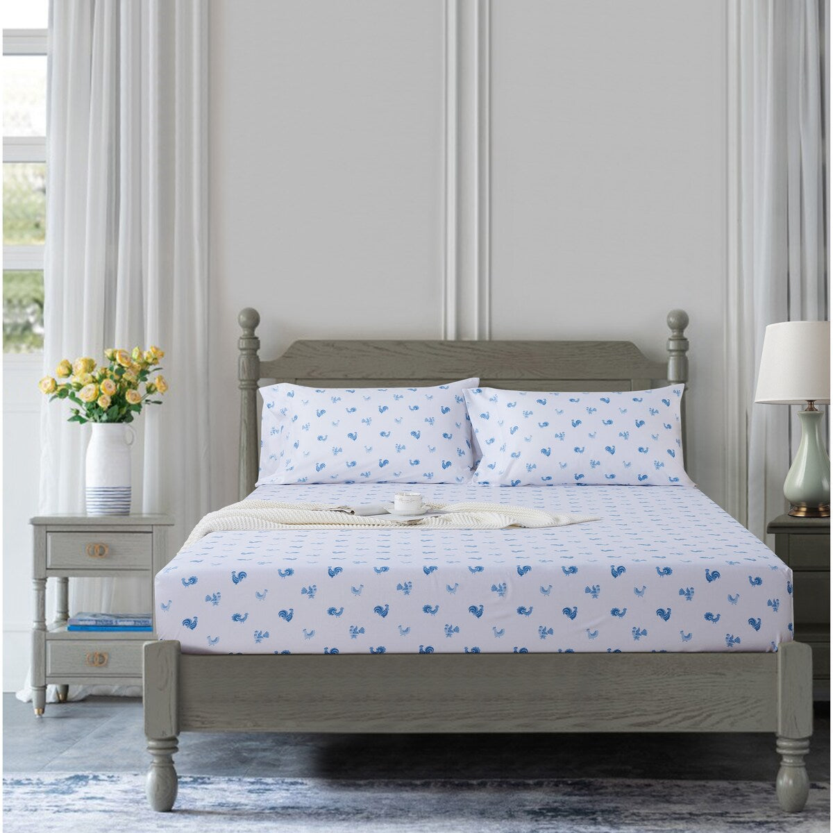 Country Living Rooster Washed Sheet Set