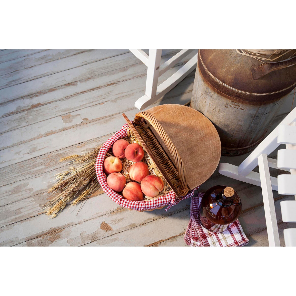 Country Picnic Basket, (Red & White Gingham Pattern) - N/A